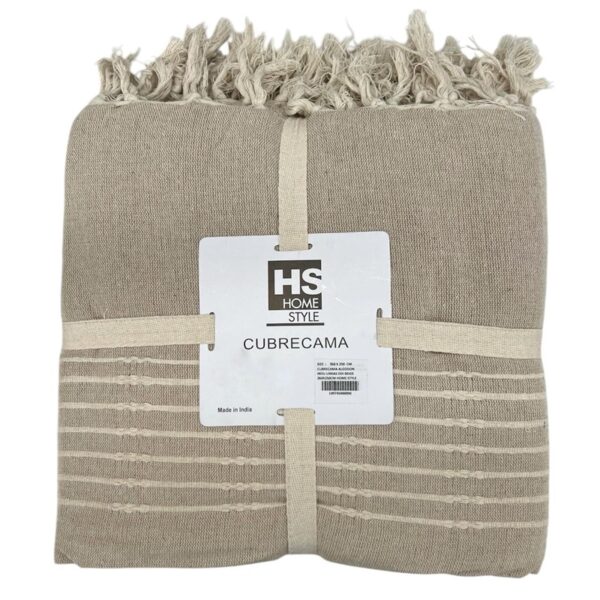 CUBRECAMA ALGODON INDU LINEAS ODI BEIGE 220X250CM HS