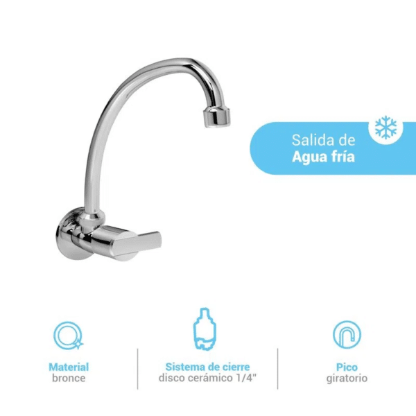 LLAVE COCINA PESADA PARED CROMADO ITALGRIF - Imagen 2