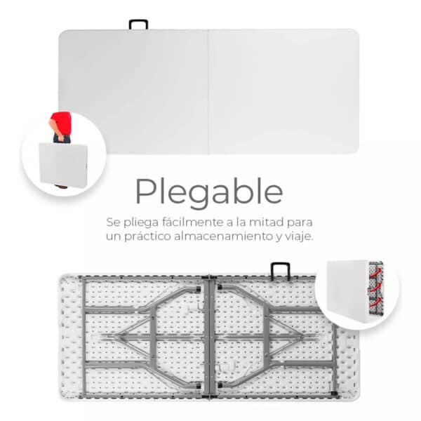 MESA PLEGABLE BLANCA 1.8X0.76M SOL GARDEN - Imagen 2